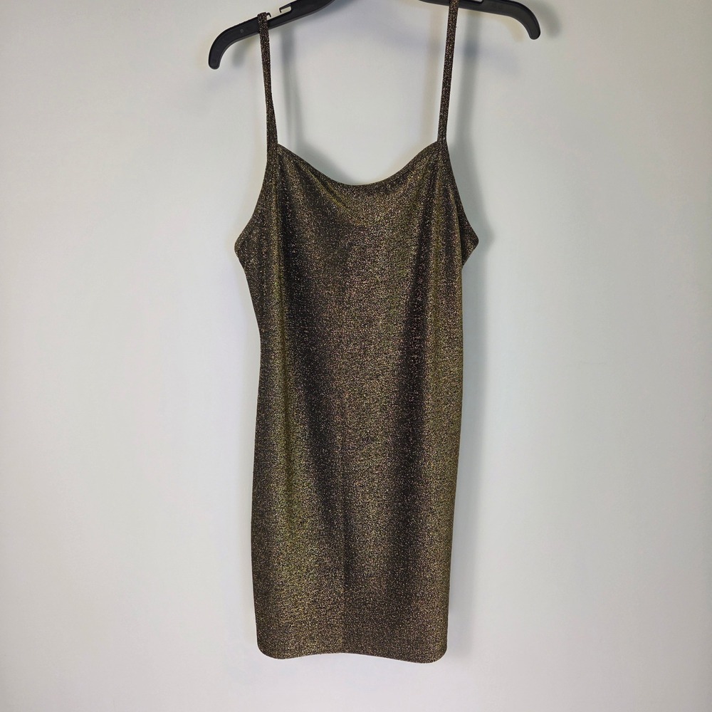 Gold Metallic Shimmer Cowl Back Mini Dress Womens 2X Made in USA Sparkly Party